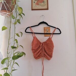 ZARA Women’s Orange & White Gingham Crop Top sz. S
